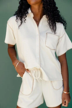 Indya White Patch Pocket Knit Shorts with Tie Waist -ROOLEE FASHION SHOP 7W4A4694