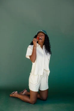 Indya White Patch Pocket Knit Shorts with Tie Waist -ROOLEE FASHION SHOP 7W4A4717