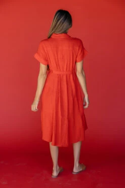 Vibrant Button-Down Midi Dress with Adjustable Waist Tie - Rosy Posy -ROOLEE FASHION SHOP 7W4A4869