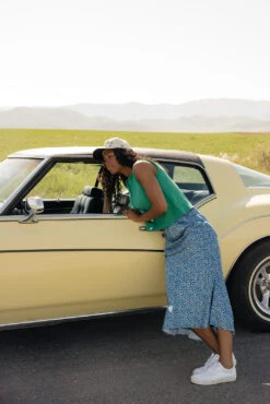 Blue Floral Silk Midi Skirt with Elastic Waistband 12 Blue Floral Silk Midi Skirt with Elastic Waistband -ROOLEE FASHION SHOP 7W4A4964