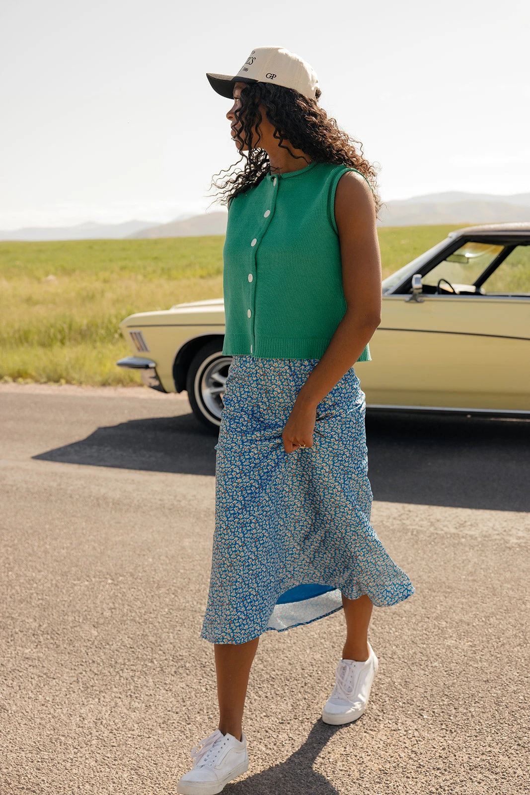 Blue Floral Silk Midi Skirt with Elastic Waistband 4 Blue Floral Silk Midi Skirt with Elastic Waistband - Image 2