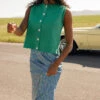 Green Retro Button-Up Vest - Sleeveless Summer Fashion Top -ROOLEE FASHION SHOP 7W4A4987 6862f1ca fe51 434d 818b 399165518886