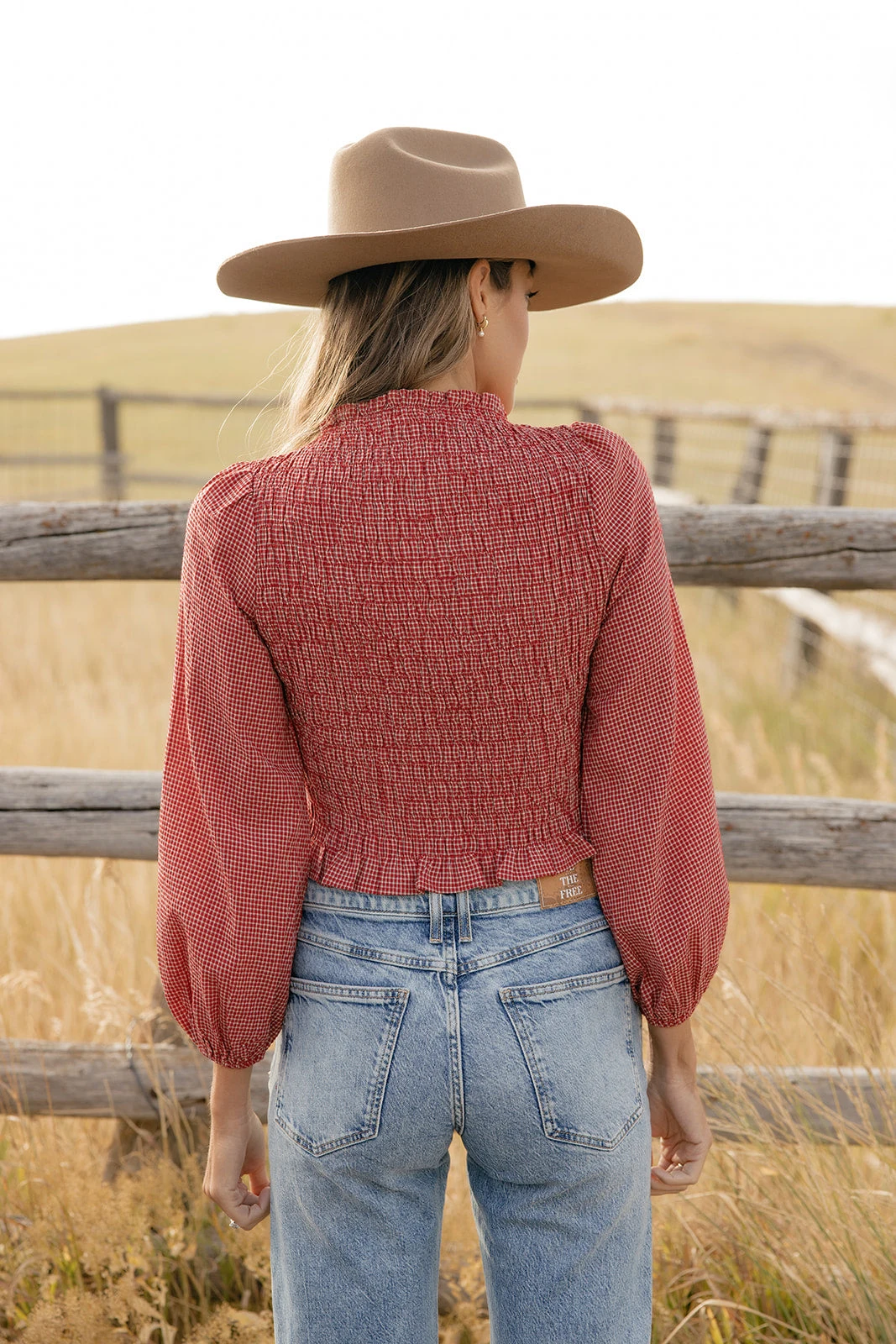 Red Smocked Long Sleeve Blouse with Puff Sleeves - Prairie Style Top 7 Red Smocked Long Sleeve Blouse with Puff Sleeves - Prairie Style Top - Image 5
