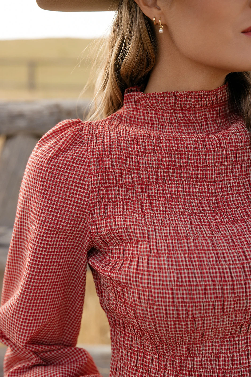 Red Smocked Long Sleeve Blouse with Puff Sleeves - Prairie Style Top 4 Red Smocked Long Sleeve Blouse with Puff Sleeves - Prairie Style Top - Image 2