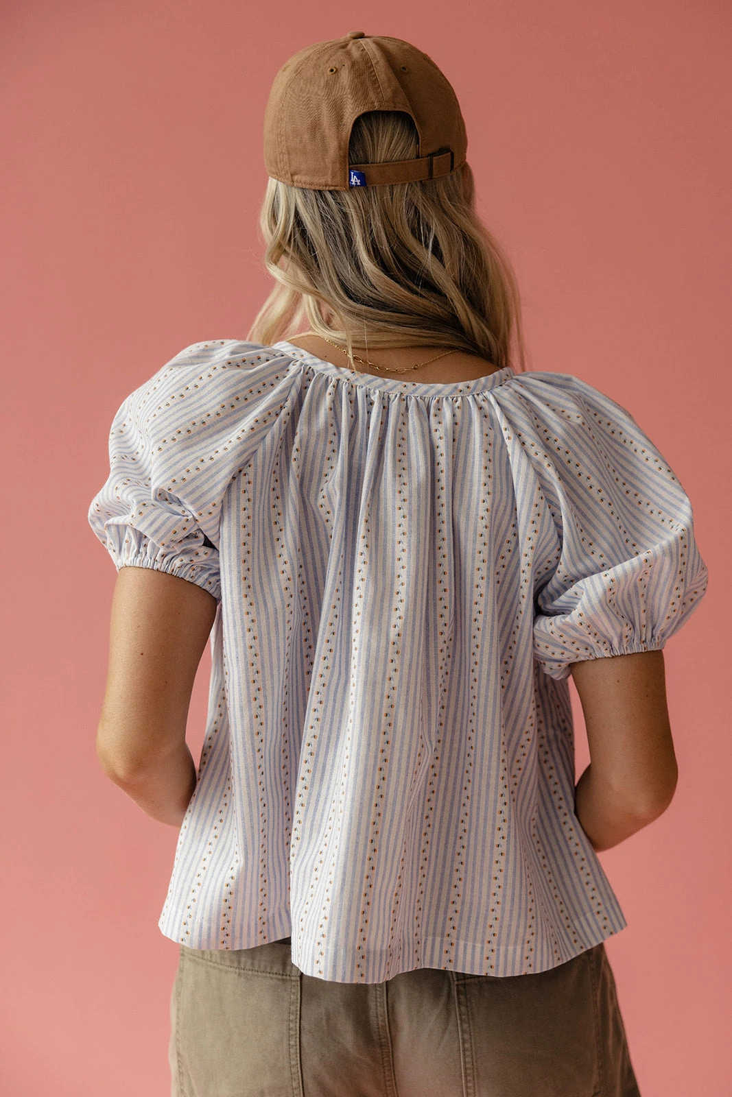 Floral and Gingham Mixed Print Button Down Blouse with Puff Sleeves 5 Floral and Gingham Mixed Print Button Down Blouse with Puff Sleeves - Image 3