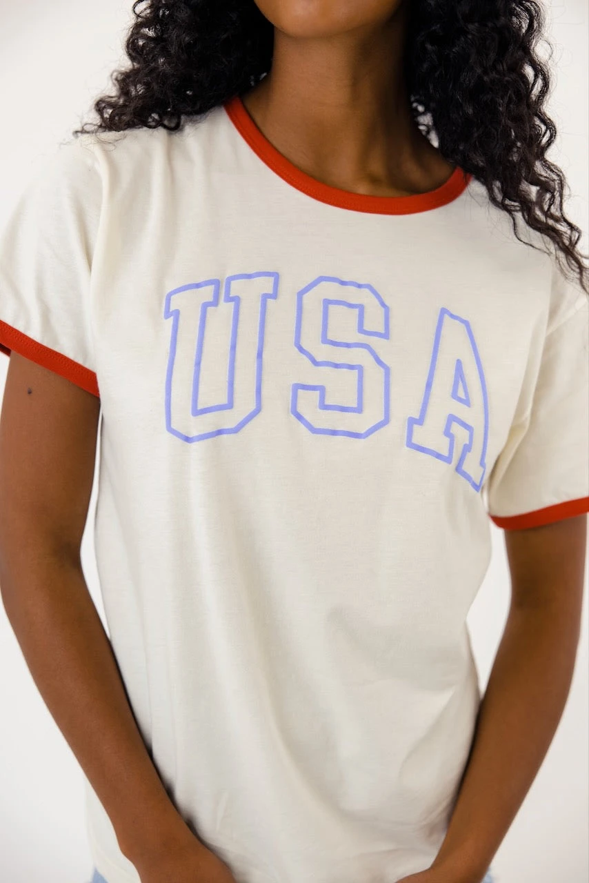 Patriotic USA Outline Ringer Tee for Kids - Red and Blue July 4th Shirt 8 Patriotic USA Outline Ringer Tee for Kids - Red and Blue July 4th Shirt - Image 6