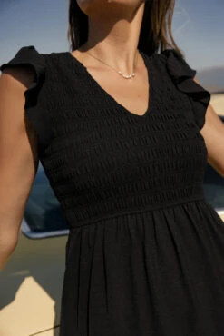 Smocked Flutter Sleeve Dress - High-Comfort Summer Bodice Dress -ROOLEE FASHION SHOP 7W4A5165 1c53dce8 a1f3 4b9a a24a 799ca196200d