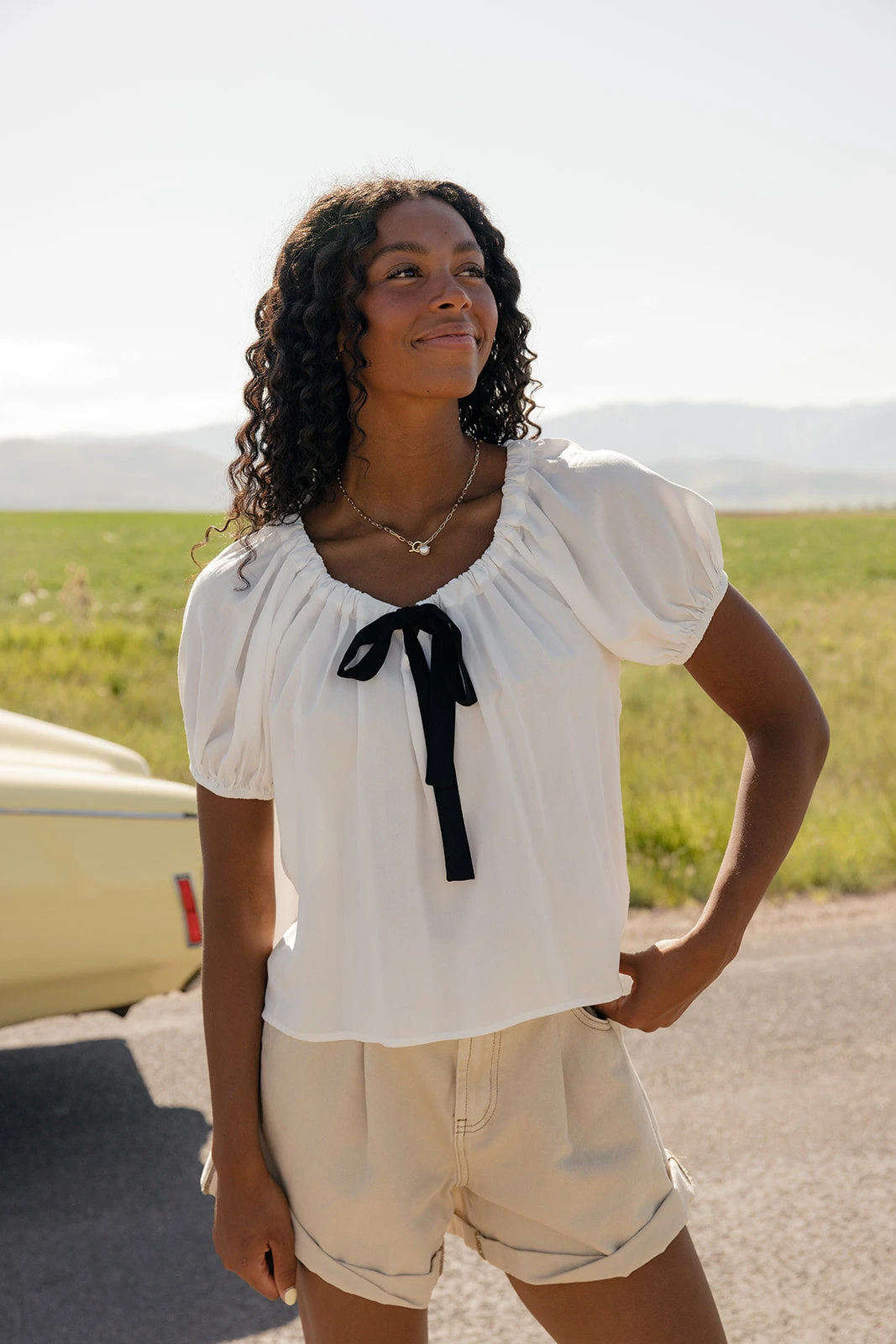 Elegant Bow Tie Blouse with Gathered Neckline - Versatile Summer Top 7 Elegant Bow Tie Blouse with Gathered Neckline - Versatile Summer Top - Image 5