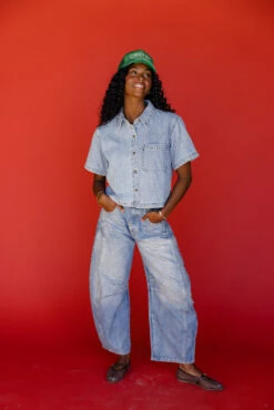 Short Sleeve Denim Button Down Blouse: Relaxed Western Style 21 Short Sleeve Denim Button Down Blouse: Relaxed Western Style -ROOLEE FASHION SHOP 7W4A5210 92d649a0 34a3 4db5 a16c e5c435660e74