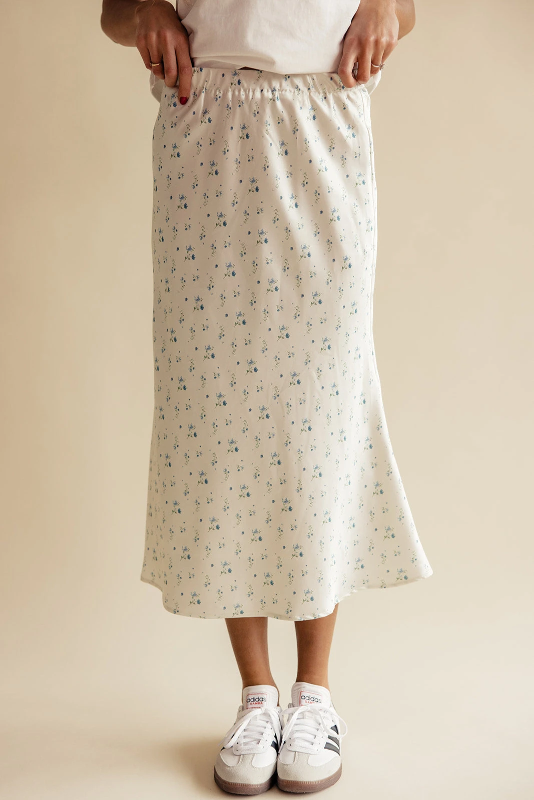 Floral Satin Midi Skirt - Flowy Romantic Print with Elastic Waist 7 Floral Satin Midi Skirt - Flowy Romantic Print with Elastic Waist - Image 5