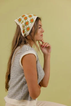 Crochet Hair Scarf - Boho Granny Square Bandana with Straps -ROOLEE FASHION SHOP 7W4A5352