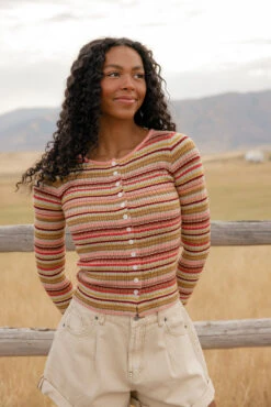 Striped Button-Up Cardigan - Colorful Tight-Knit Stretchy Sweater -ROOLEE FASHION SHOP 7W4A5352 d94fef9c 42d5 4bb7 ae2d ab3fae195232