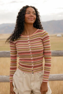 Striped Button-Up Cardigan - Colorful Tight-Knit Stretchy Sweater -ROOLEE FASHION SHOP 7W4A5353 923a954a be3f 48b5 8764 07a1d259824b