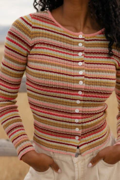 Striped Button-Up Cardigan - Colorful Tight-Knit Stretchy Sweater -ROOLEE FASHION SHOP 7W4A5362