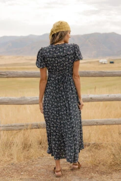 Floral V-Neck Maxi Dress with Pockets and Puff Sleeves -ROOLEE FASHION SHOP 7W4A5491 a078d822 5e1d 472c a9c7 854704fd41cc