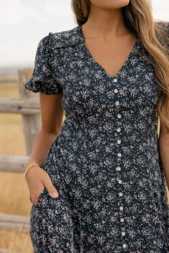 Floral V-Neck Maxi Dress with Pockets and Puff Sleeves -ROOLEE FASHION SHOP 7W4A5493 dbd11668 abd3 41cc 9c19 093f9d2a06be