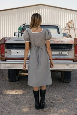 Independence Navy Gingham Square Neck Dress with Tie Back -ROOLEE FASHION SHOP 7W4A5516 76ec0b24 c389 4879 b2a6 6f0523d088e1