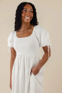 Crystal Clear Vintage Square Neck Puff Sleeve Dress with Drawstring Ties 16 Crystal Clear Vintage Square Neck Puff Sleeve Dress with Drawstring Ties -ROOLEE FASHION SHOP 7W4A5533