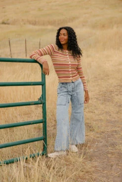 Striped Button-Up Cardigan - Colorful Tight-Knit Stretchy Sweater -ROOLEE FASHION SHOP 7W4A5558