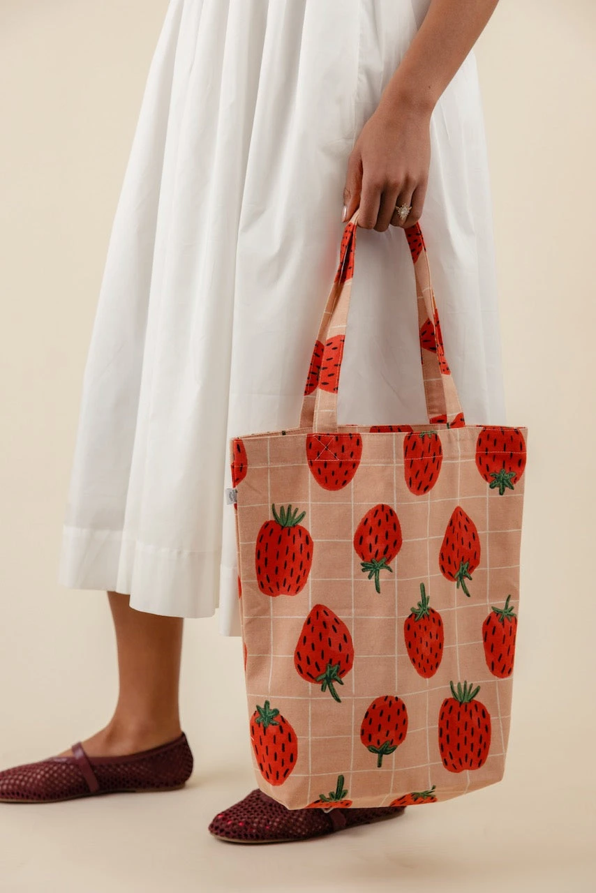 Berry Sweet Strawberry Print Cotton Tote - Versatile Everyday Market Bag 3 Berry Sweet Strawberry Print Cotton Tote - Versatile Everyday Market Bag