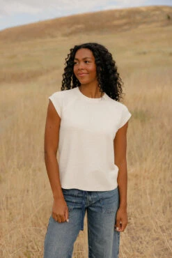 Soft Textured Cap Sleeve Raglan Tee in White -ROOLEE FASHION SHOP 7W4A5598