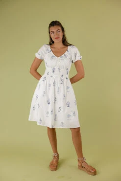 Floral Embroidered V-Neck Dress with Puff Sleeves and Pockets -ROOLEE FASHION SHOP 7W4A5607