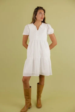 White Peter Pan Collar Dress - Sammy Textured Button-Up with Pockets -ROOLEE FASHION SHOP 7W4A5637