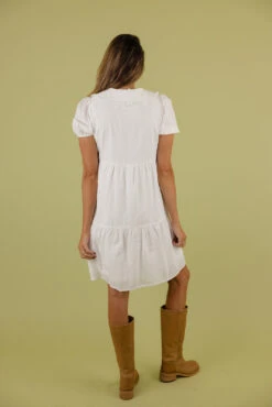 White Peter Pan Collar Dress - Sammy Textured Button-Up with Pockets -ROOLEE FASHION SHOP 7W4A5638