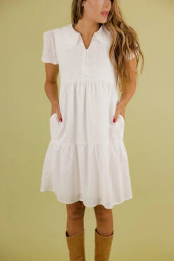 White Peter Pan Collar Dress - Sammy Textured Button-Up with Pockets -ROOLEE FASHION SHOP 7W4A5642 8bcbd6f4 cb61 4b7d b579 2eacfb75b1ee