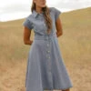 Structured A-Line Denim Button-Down Dress with Collar -ROOLEE FASHION SHOP 7W4A5741 036e8e0f 7bbd 421e 83cd e198d96f2596