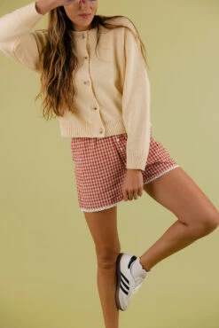 Festive Gingham Christmas Pajama Shorts for Women with Lace Trim -ROOLEE FASHION SHOP 7W4A5870