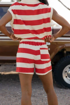 High-Rise Teddy Stripe Summer Shorts with Elastic Waistband -ROOLEE FASHION SHOP 7W4A5904