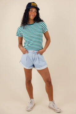 Striped Relaxed Boxy Tee - Soft and Stretchy Casual Top