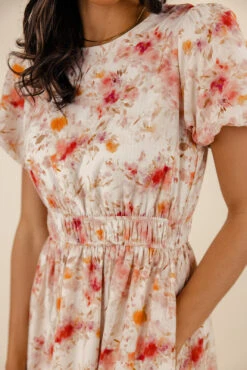 Floral Puff Sleeve Dress with Pockets and Elastic Waistband - Hestia -ROOLEE FASHION SHOP 7W4A6025
