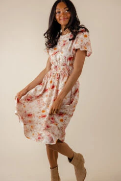 Floral Puff Sleeve Dress with Pockets and Elastic Waistband - Hestia -ROOLEE FASHION SHOP 7W4A6035