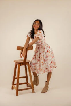 Floral Puff Sleeve Dress with Pockets and Elastic Waistband - Hestia -ROOLEE FASHION SHOP 7W4A6053