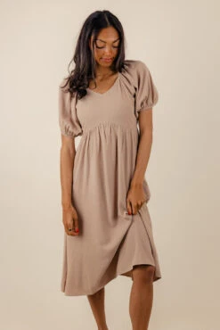 Vintage Puff Sleeve Midi Dress with Pockets - The Crossed Lines