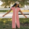 Red and White Striped V-Neck Slim Fit Summer Dress -ROOLEE FASHION SHOP 7W4A6178