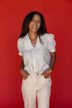 Blue Gingham Blouse with Ruffle Peter Pan Collar -ROOLEE FASHION SHOP 7W4A6180 ff309a4c d96a 4e92 a620 96867746fc03