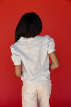 Blue Gingham Blouse with Ruffle Peter Pan Collar -ROOLEE FASHION SHOP 7W4A6187 edde0fb2 a1db 4b31 a555 0578f83e958e