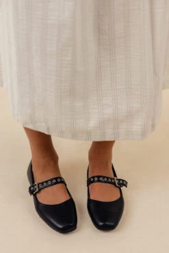 Square Toe Ballet Flats with Adjustable Buckle Straps - Solana