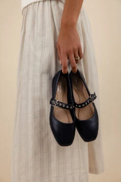 Square Toe Ballet Flats with Adjustable Buckle Straps - Solana -ROOLEE FASHION SHOP 7W4A6282 websize