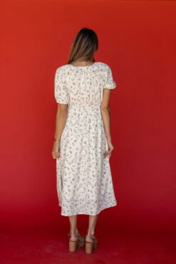 Floral Puff Sleeve Midi Dress with Pockets in Cream -ROOLEE FASHION SHOP 7W4A6303