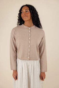 Chic Soft Button-Down Cardigan with Rolled Neckline -ROOLEE FASHION SHOP 7W4A6325