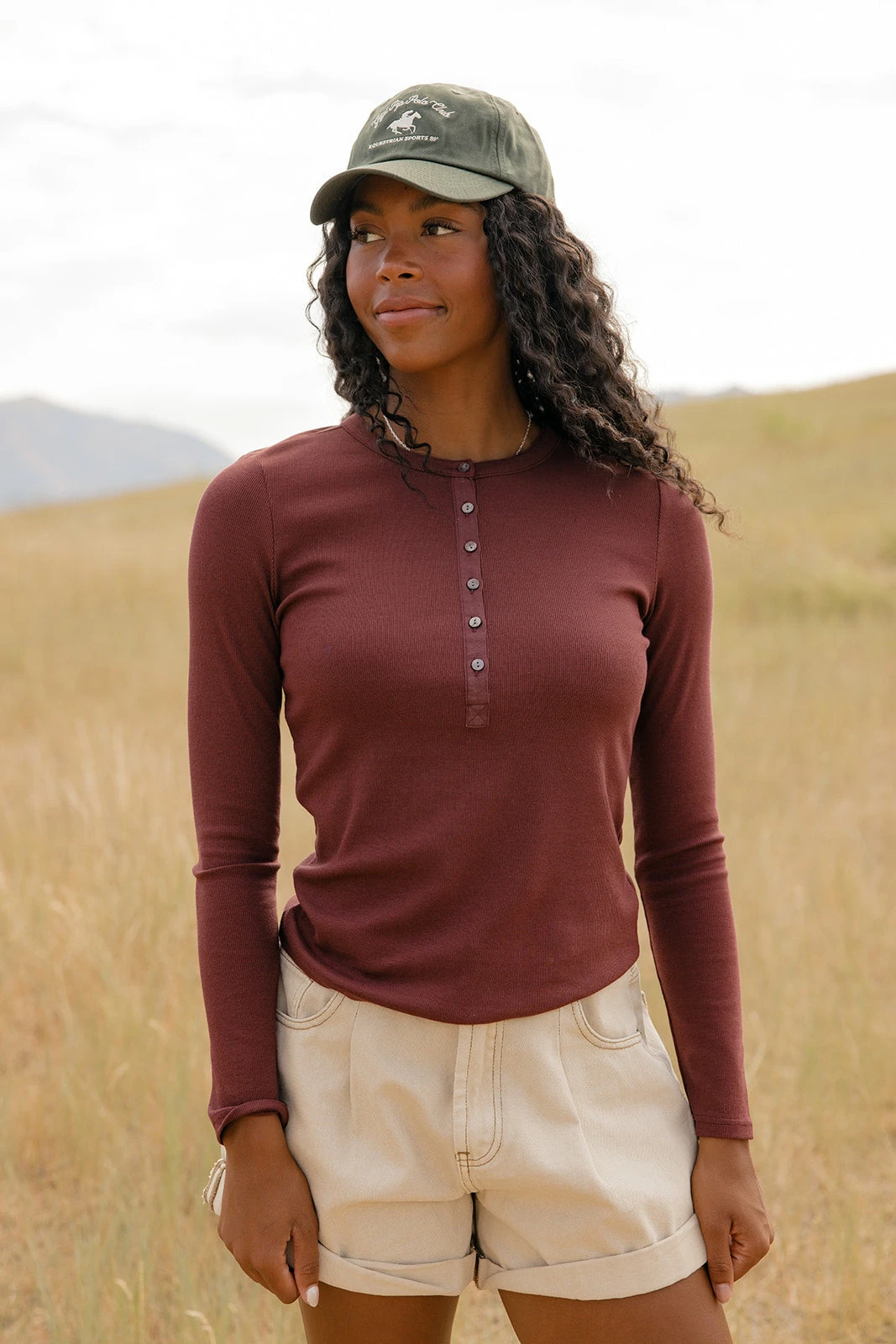 Women's Ribbed Long Sleeve Henley Tee in Spiced Chai 5 Women's Ribbed Long Sleeve Henley Tee in Spiced Chai - Image 3