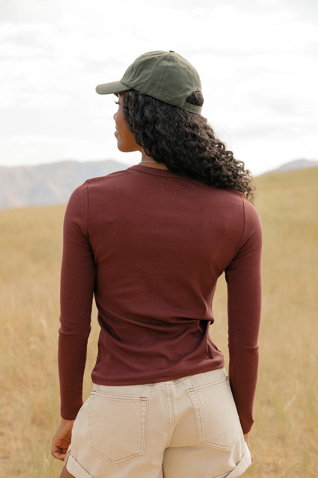 Women's Ribbed Long Sleeve Henley Tee in Spiced Chai 6 Women's Ribbed Long Sleeve Henley Tee in Spiced Chai - Image 4