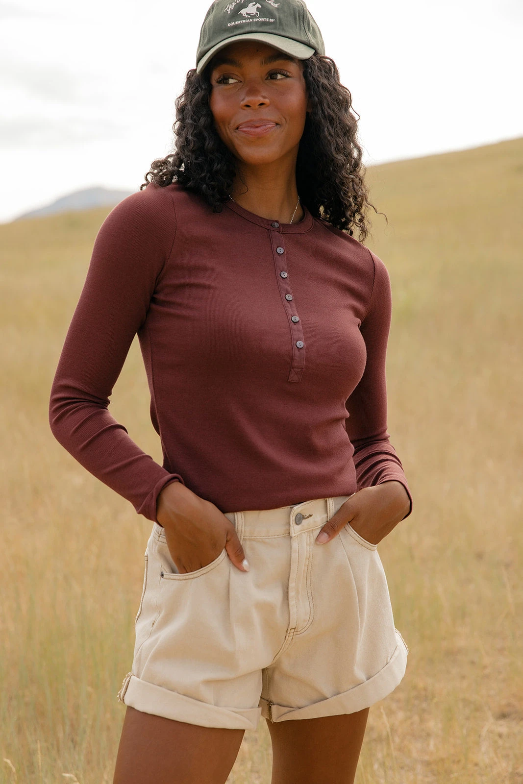 Women's Ribbed Long Sleeve Henley Tee in Spiced Chai 8 Women's Ribbed Long Sleeve Henley Tee in Spiced Chai - Image 6