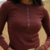 Women's Ribbed Long Sleeve Henley Tee in Spiced Chai