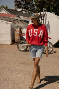 USA Patriotic Graphic Pullover - America The Beautiful Terry Lined Sweatshirt