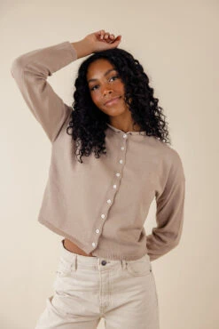 Chic Soft Button-Down Cardigan with Rolled Neckline -ROOLEE FASHION SHOP 7W4A6414